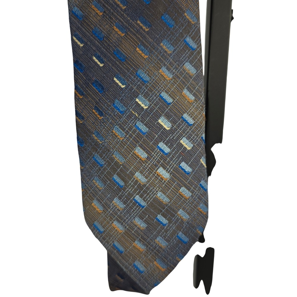 Vintage‎ Necktie Mens OS Grey Blue Geometric Textured Polyester
